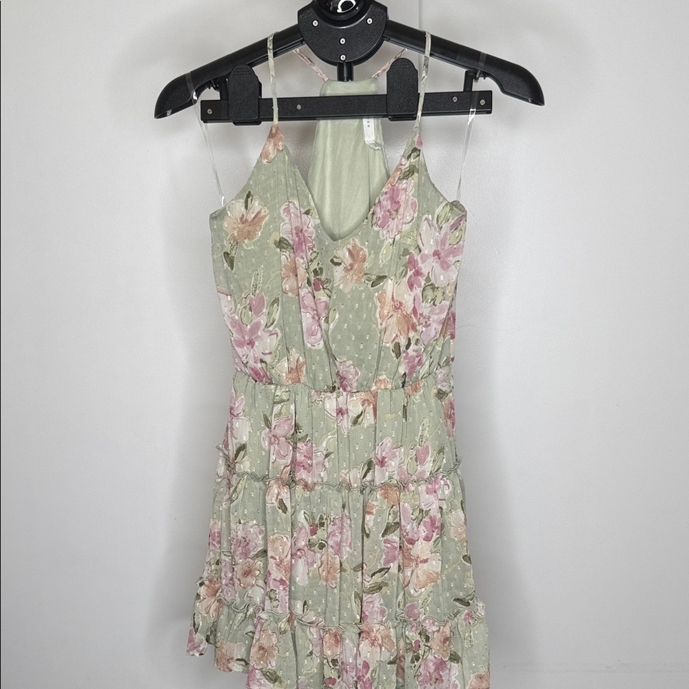 Lush Floral Mini Dress - Green and Pink